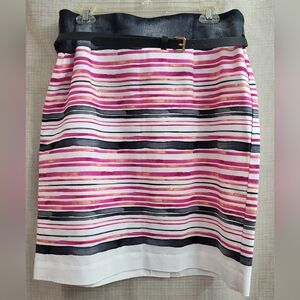 Worthington Women's Multicolored Striped Pattern Skirt Preppy With Belt Size 16P